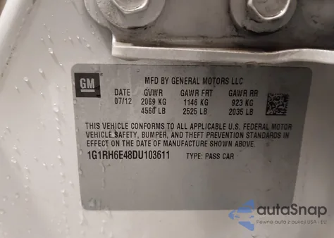 2013 Chevrolet Volt from USA, damaged, VIN 1G1RH6E48DU103611